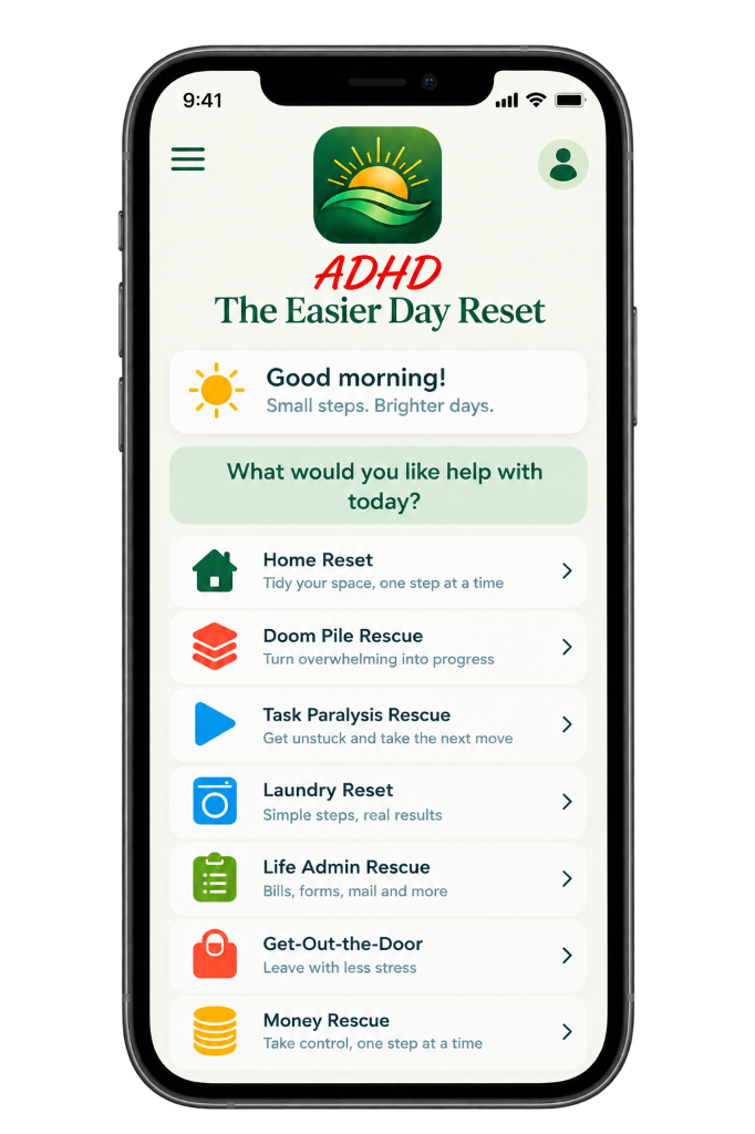 ADHD The Easier Day Reset Mobile App Mockup
